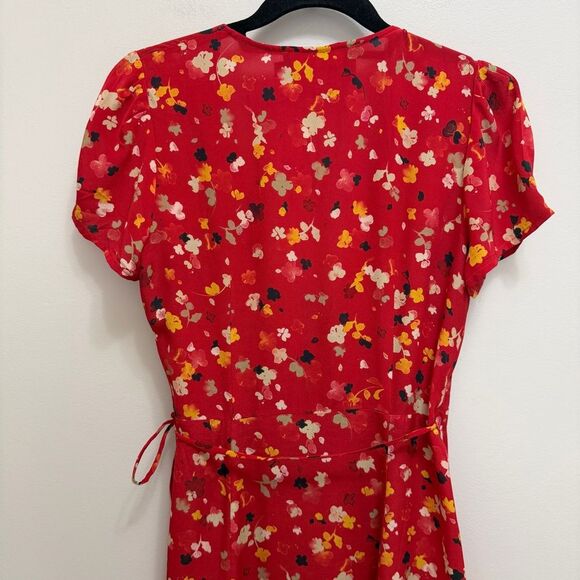 Realisation Silk Wrap Midi Floral Dress in Rouge Fleur Red Size S - Picture 10 of 14